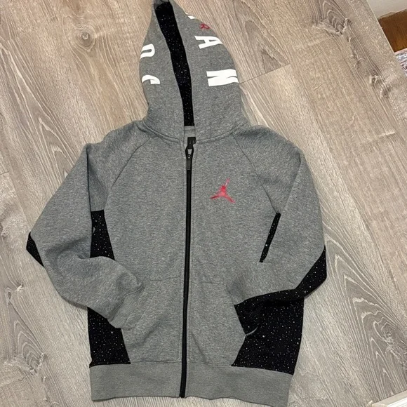 Jordan Kids Gray and Black Zip-Up Hoodie - Picture 1 of 5